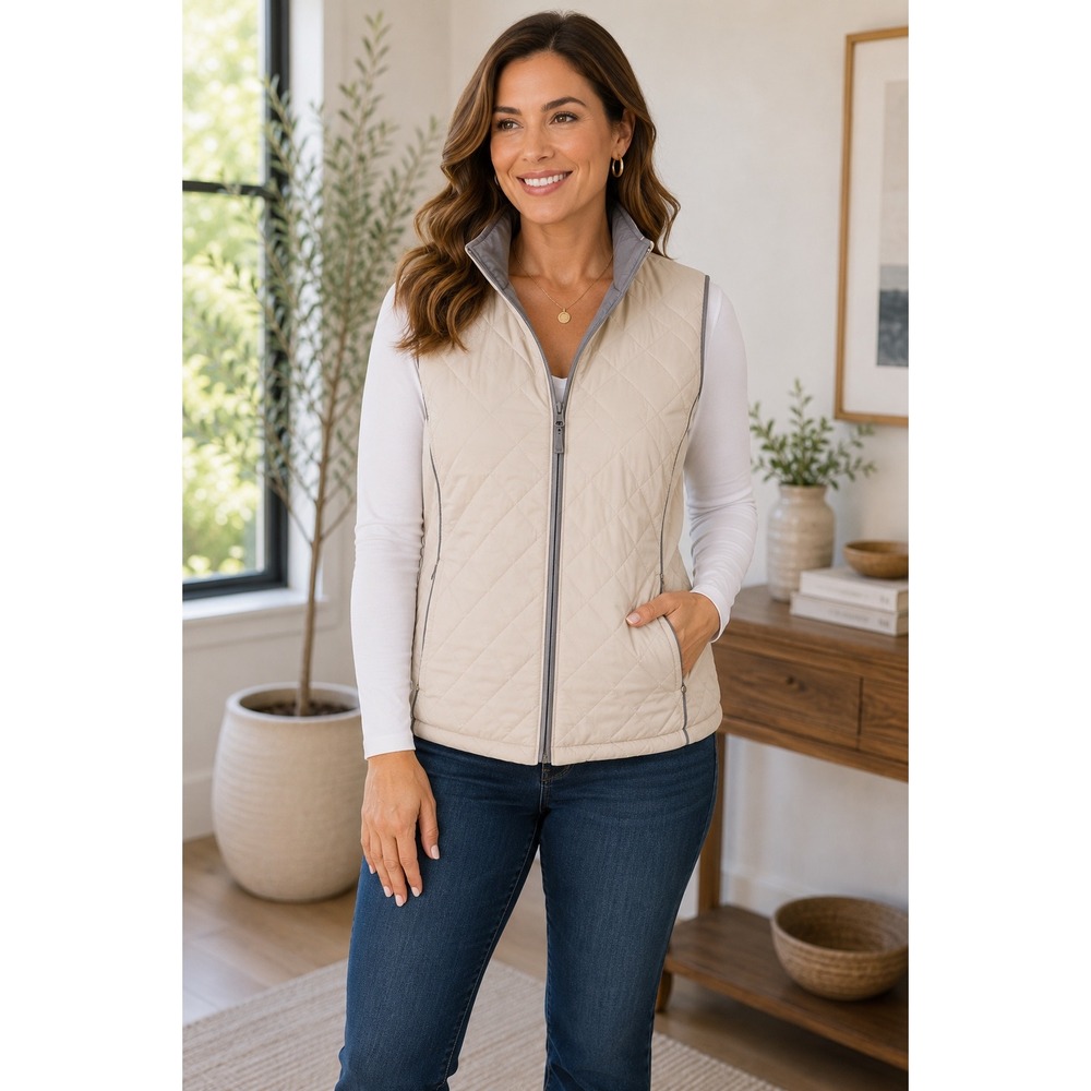 Sunice Reversible Quilted Golf Vest Gray Beige Full Zip Windproof Women's L